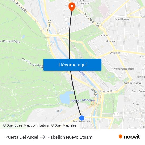 Puerta Del Ángel to Pabellón Nuevo Etsam map