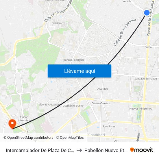 Intercambiador De Plaza De Castilla to Pabellón Nuevo Etsam map