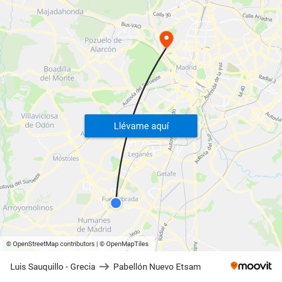 Luis Sauquillo - Grecia to Pabellón Nuevo Etsam map