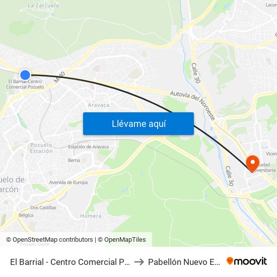 El Barrial - Centro Comercial Pozuelo to Pabellón Nuevo Etsam map