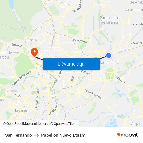 San Fernando to Pabellón Nuevo Etsam map