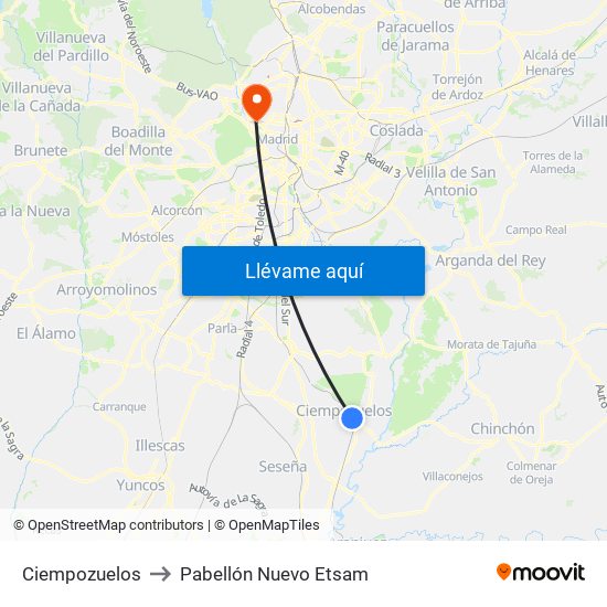 Ciempozuelos to Pabellón Nuevo Etsam map