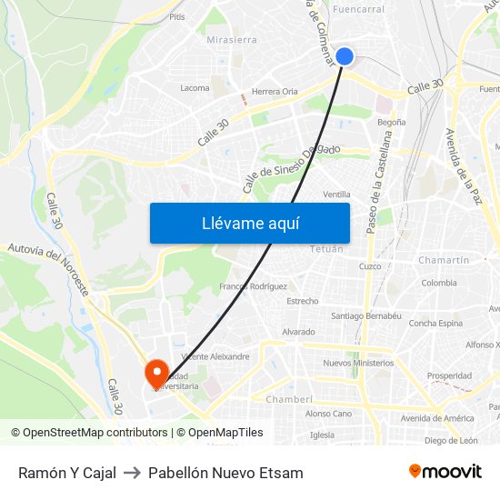 Ramón Y Cajal to Pabellón Nuevo Etsam map