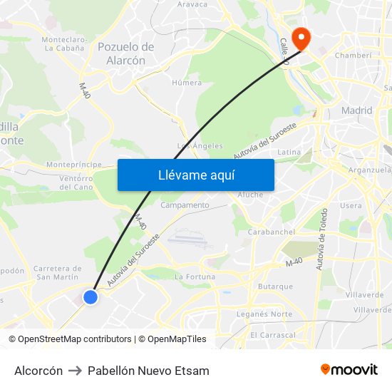 Alcorcón to Pabellón Nuevo Etsam map