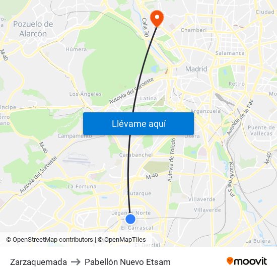 Zarzaquemada to Pabellón Nuevo Etsam map