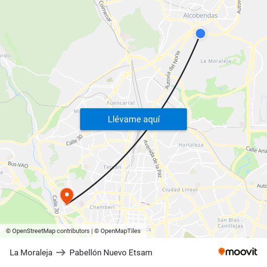 La Moraleja to Pabellón Nuevo Etsam map