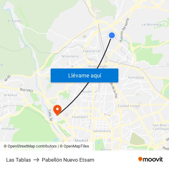 Las Tablas to Pabellón Nuevo Etsam map