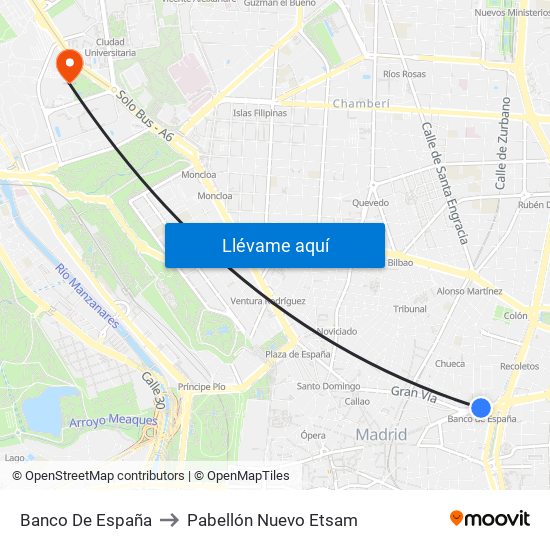 Banco De España to Pabellón Nuevo Etsam map