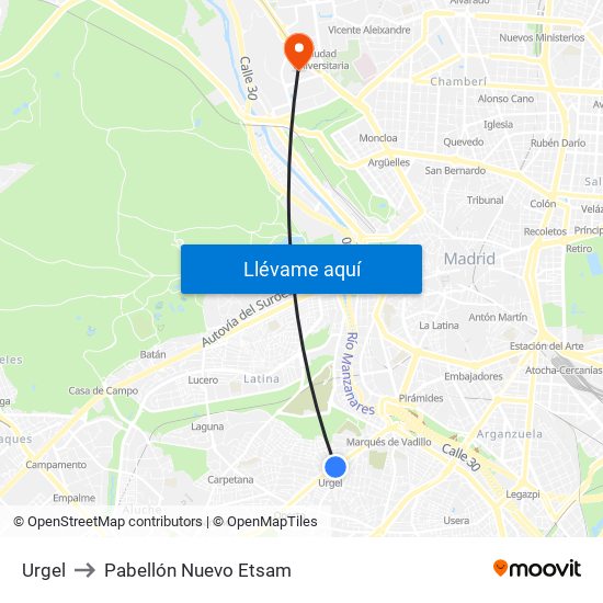 Urgel to Pabellón Nuevo Etsam map