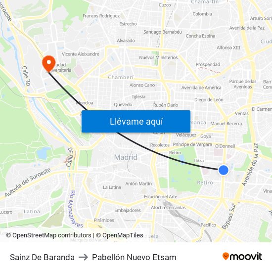 Sainz De Baranda to Pabellón Nuevo Etsam map
