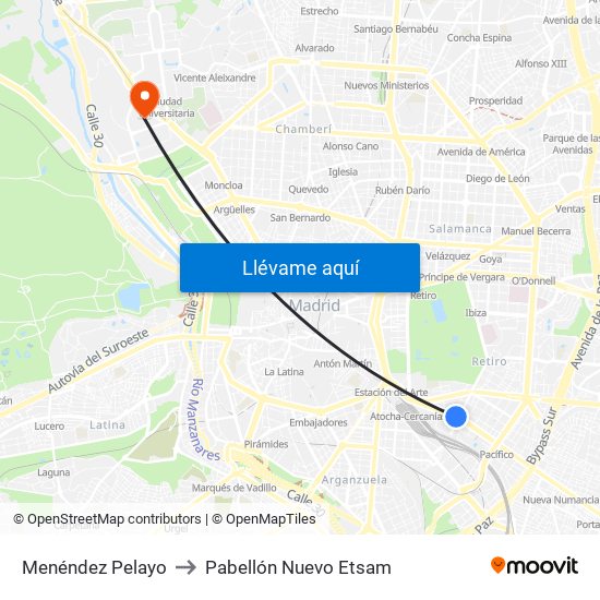 Menéndez Pelayo to Pabellón Nuevo Etsam map
