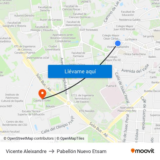 Vicente Aleixandre to Pabellón Nuevo Etsam map