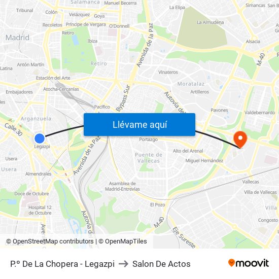 P.º De La Chopera - Legazpi to Salon De Actos map