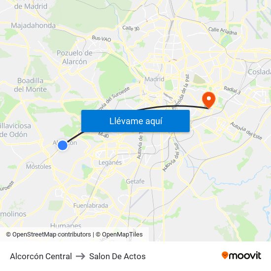 Alcorcón Central to Salon De Actos map