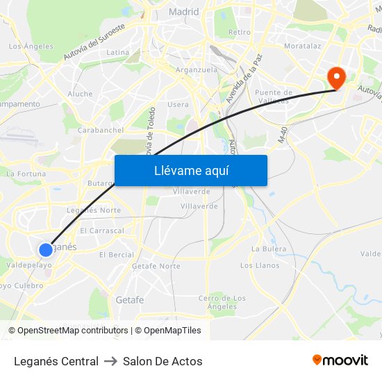 Leganés Central to Salon De Actos map