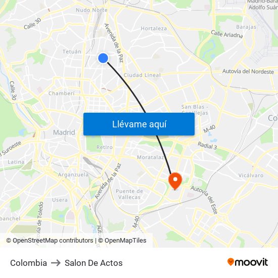 Colombia to Salon De Actos map