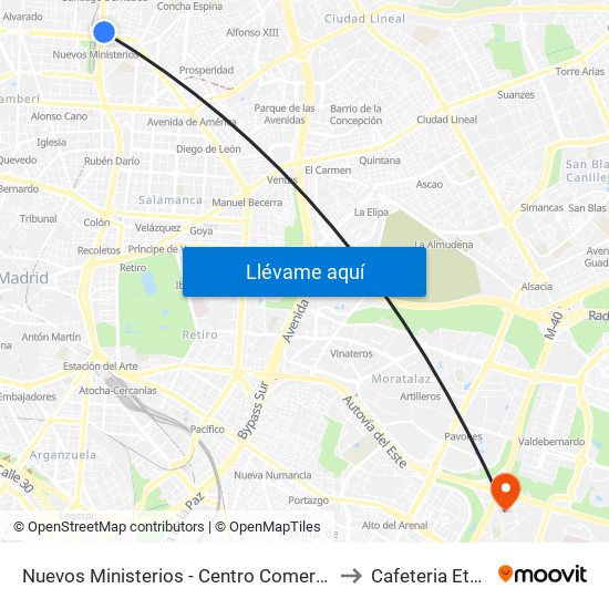 Nuevos Ministerios - Centro Comercial to Cafeteria Etsis map