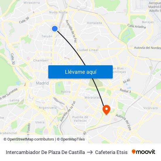 Intercambiador De Plaza De Castilla to Cafeteria Etsis map