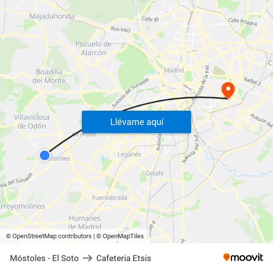 Móstoles - El Soto to Cafeteria Etsis map