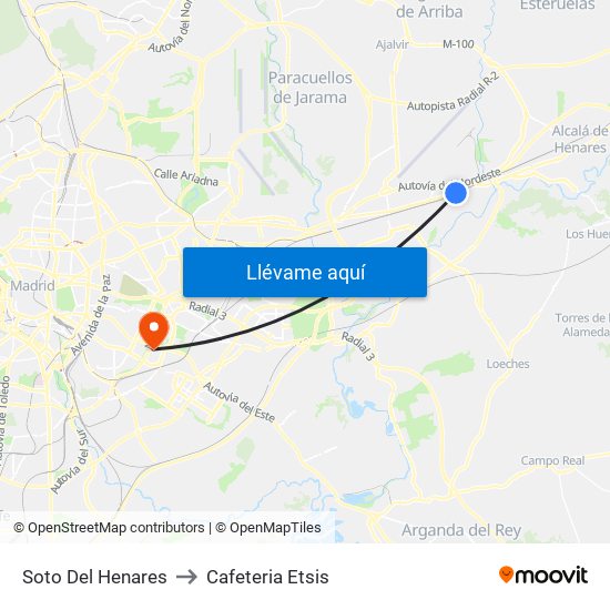 Soto Del Henares to Cafeteria Etsis map