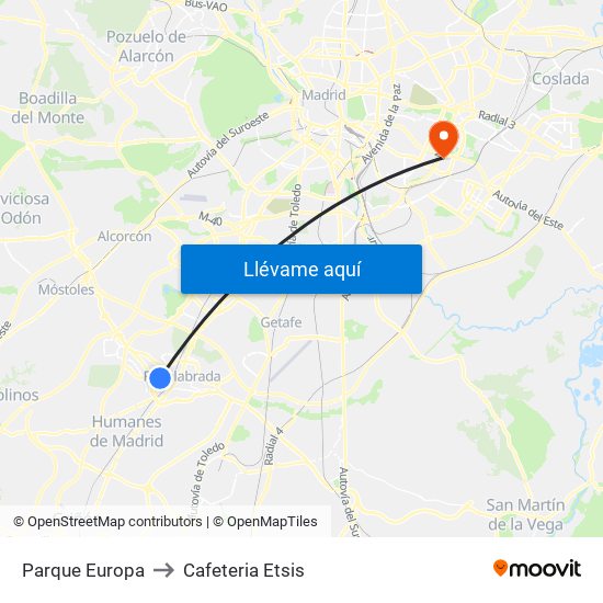 Parque Europa to Cafeteria Etsis map