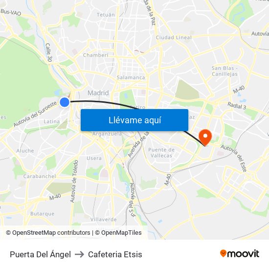 Puerta Del Ángel to Cafeteria Etsis map