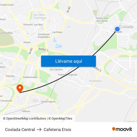 Coslada Central to Cafeteria Etsis map