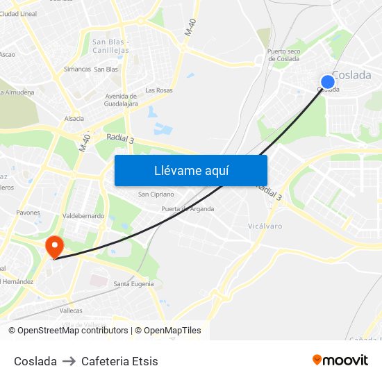 Coslada to Cafeteria Etsis map