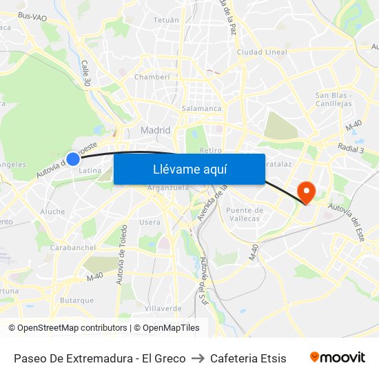 Paseo De Extremadura - El Greco to Cafeteria Etsis map