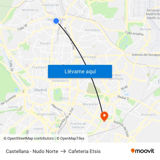 Castellana - Nudo Norte to Cafeteria Etsis map