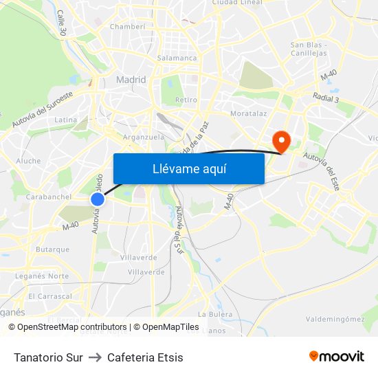 Tanatorio Sur to Cafeteria Etsis map