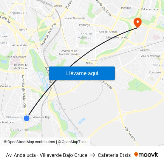 Av. Andalucía - Villaverde Bajo Cruce to Cafeteria Etsis map