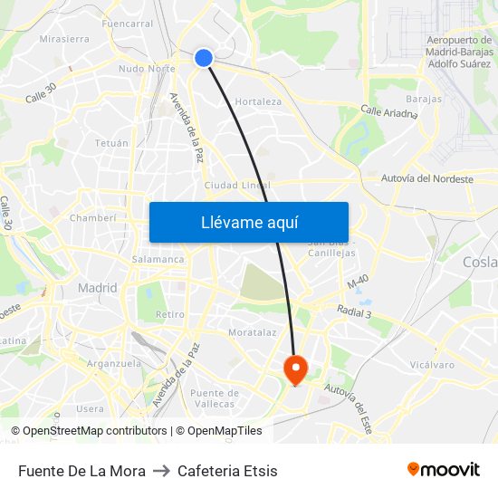 Fuente De La Mora to Cafeteria Etsis map