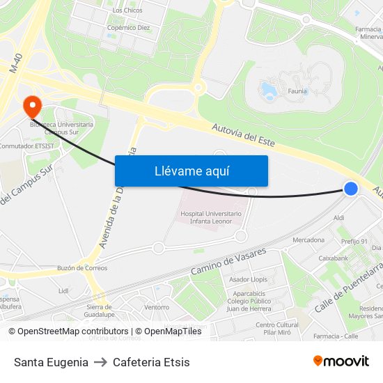 Santa Eugenia to Cafeteria Etsis map