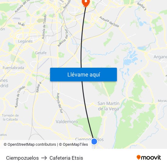 Ciempozuelos to Cafeteria Etsis map