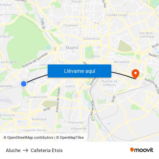Aluche to Cafeteria Etsis map