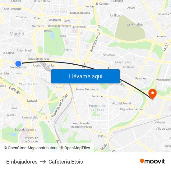 Embajadores to Cafeteria Etsis map