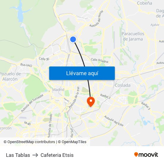 Las Tablas to Cafeteria Etsis map