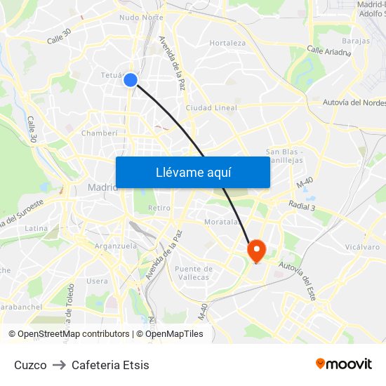Cuzco to Cafeteria Etsis map