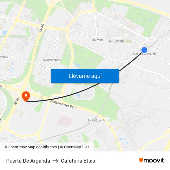 Puerta De Arganda to Cafeteria Etsis map