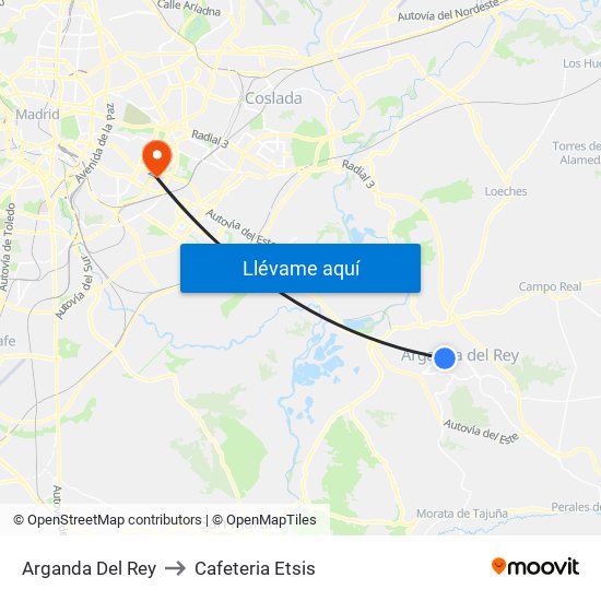 Arganda Del Rey to Cafeteria Etsis map