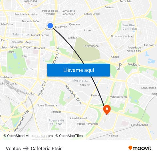 Ventas to Cafeteria Etsis map