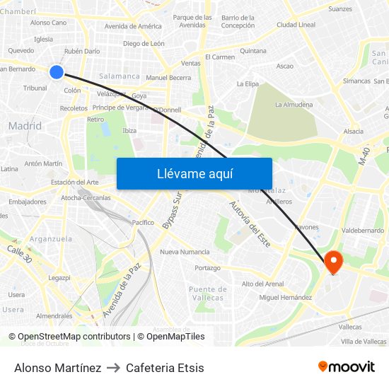 Alonso Martínez to Cafeteria Etsis map