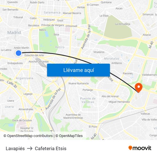Lavapiés to Cafeteria Etsis map