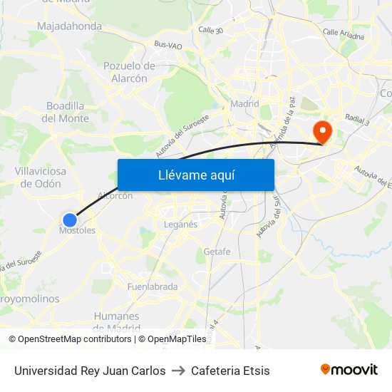 Universidad Rey Juan Carlos to Cafeteria Etsis map