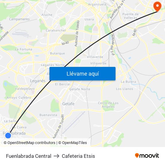 Fuenlabrada Central to Cafeteria Etsis map