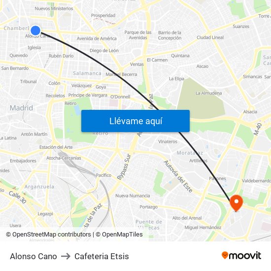 Alonso Cano to Cafeteria Etsis map
