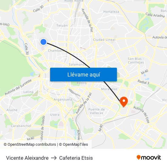 Vicente Aleixandre to Cafeteria Etsis map