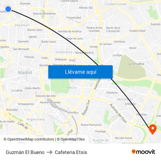 Guzmán El Bueno to Cafeteria Etsis map