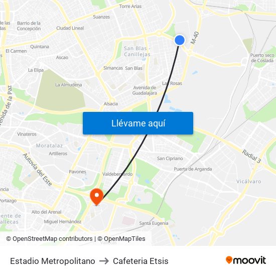 Estadio Metropolitano to Cafeteria Etsis map